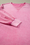 Pink Plus Size Mineral Wash Drop Shoulder Round Neck Sweatshirt