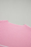 Pink Stripe Ribbed Loose Plus T Shirt