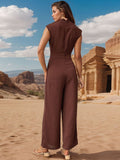 Perfee Ruched Mock Neck Sleeveless Jumpsuit