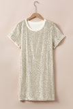 Light Pink Plus Size Sequin Short Sleeve T-shirt Dress