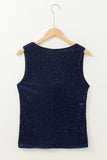 Dirty blue Sequined Deep V Neck Buttoned Tank Top