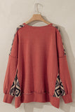 Redwood Burl Aztec Patchwork Drop Shoulder Plus Size High Low Sweatshirt