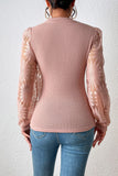 Beige Sunflower Mesh Bubble Sleeve Waffle Knit Top