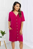 BOMBOM Sunday Brunch Button Down Knee-Length Dress in Magenta