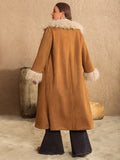 Plus Size Furry Trim Open Front Long Sleeve Coat