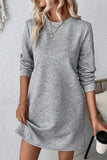 Gray Solid Color Textured Long Sleeve Shift Dress