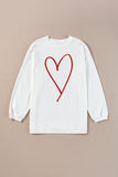 White Glittering Heart Printed Corded Valentines Pullover Sweatshirt