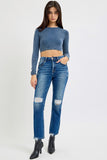 RISEN Full Size High Rise Distressed Crop Straight Jeans