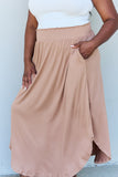 Doublju Comfort Princess Full Size High Waist Scoop Hem Maxi Skirt in Tan