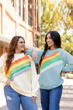 Black Rainbow Raglan Sleeve Crew Neck Plus Size Sweatshirt