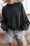 Black Drop Shoulder Crew Neck Pullover Sweatshirt