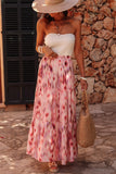 Pink Abstract Watercolor Tie Dye Tiered Maxi Skirt