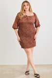 Zenobia Plus Size Smocked Printed Square Neck Mini Dress