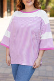 White Stripe Patchwork Bracelet Sleeve Plus Size T Shirt