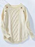 Decorative Button Round Neck Raglan Sleeve Sweater