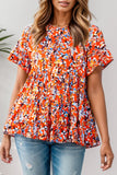 Plus Size Floral Round Neck Tiered Blouse