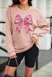 Pink Valentines Heart Checkered Bow Pattern Corded Baggy Sweatshirt