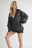 Aemi+Co Exposed Seam Zip Up Drawstring Hooded Jacket