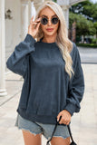 Black Drop Shoulder Crew Neck Pullover Sweatshirt