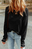 Black Textured Round Neck Long Sleeve Top