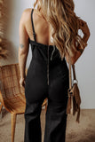 Sail Blue Seamed Zipper Spaghetti Strap High Waist Flared Jumpsuit