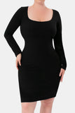 Basic Bae Full Size Built-In Shapewear Square Neck Long Sleeve Dress