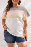 White Colorblock Patchwork Batwing Sleeve Ribbed Plus T Shirt