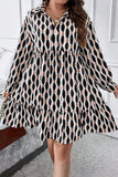 Plus Size Printed Johnny Collar Long Sleeve Dress