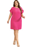 Strawberry Pink Solid Ruffled Sleeve Plus Size Mini Dress