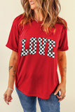 Red Checkered LOVE Letter Graphic Valentines T Shirt