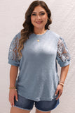 Ashleigh Blue Plus Size Textured Knit Lace Sleeve T Shirt