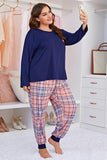 Plus Size Heart Graphic Top and Plaid Joggers Lounge Set