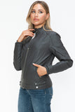 Snobbish Faux Leather Biker Jacket with Side Zip Pockets