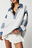 Black Striped Colorblock Patchwork Collar Sweatshirt