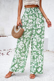 Devine Smocked Printed Wide Leg Pants with Pockets