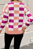 Orange Checkered Ribbed Edge O Neck Drop Shoulder Sweater