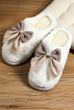 Camel Contrast Bowknot Applique Plush Winter Slippers (Bow Colors May Differ by Batch)