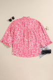 Pink Plus Size Floral Print Frilled Neck Puff Sleeve Top