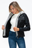 YMI Removable Faux Layered Multi-Pocket Jacket with Fuzzy Hood