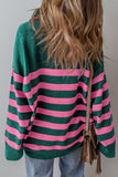 Black Stripe Collared Quarter Zipper Oversized Sweater