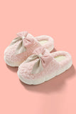 Camel Contrast Bowknot Applique Plush Winter Slippers (Bow Colors May Differ by Batch)