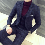 Men's three piece suit Korean version slim fit British casual trendy groom's wedding dress checkered mini suit men