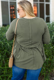 Mist Green Plus Size Thermal Knitted Babydoll Flare Top