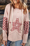 Floral Patchwork Star Pattern Drawstring Hoodie