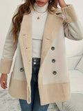 Apricot Lapel Lamb Wool Contrast Color Long Coat