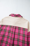 Red Plaid Print Waffle Knit Patchwork Plus Size Shirt