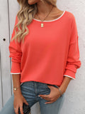 Mandy Contrast Trim Round Neck Long Sleeve Sweater