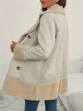 Apricot Lapel Lamb Wool Contrast Color Long Coat