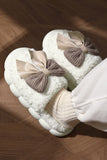 Camel Contrast Bowknot Applique Plush Winter Slippers (Bow Colors May Differ by Batch)