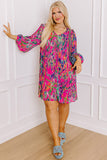 Rose Plus Size Abstract Floral Print Pleated Loose Dress